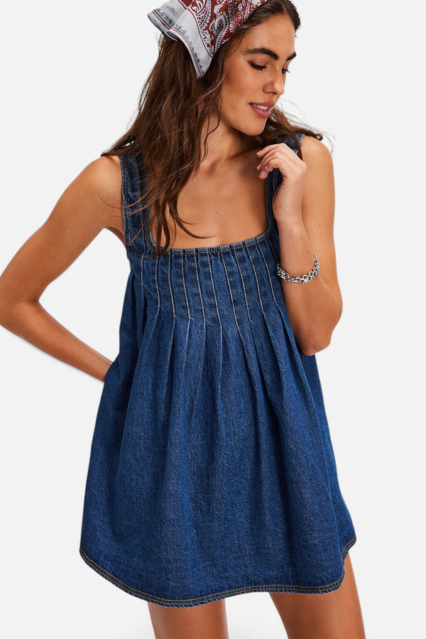 Free People Katie Denim Tunic in Deep Wash