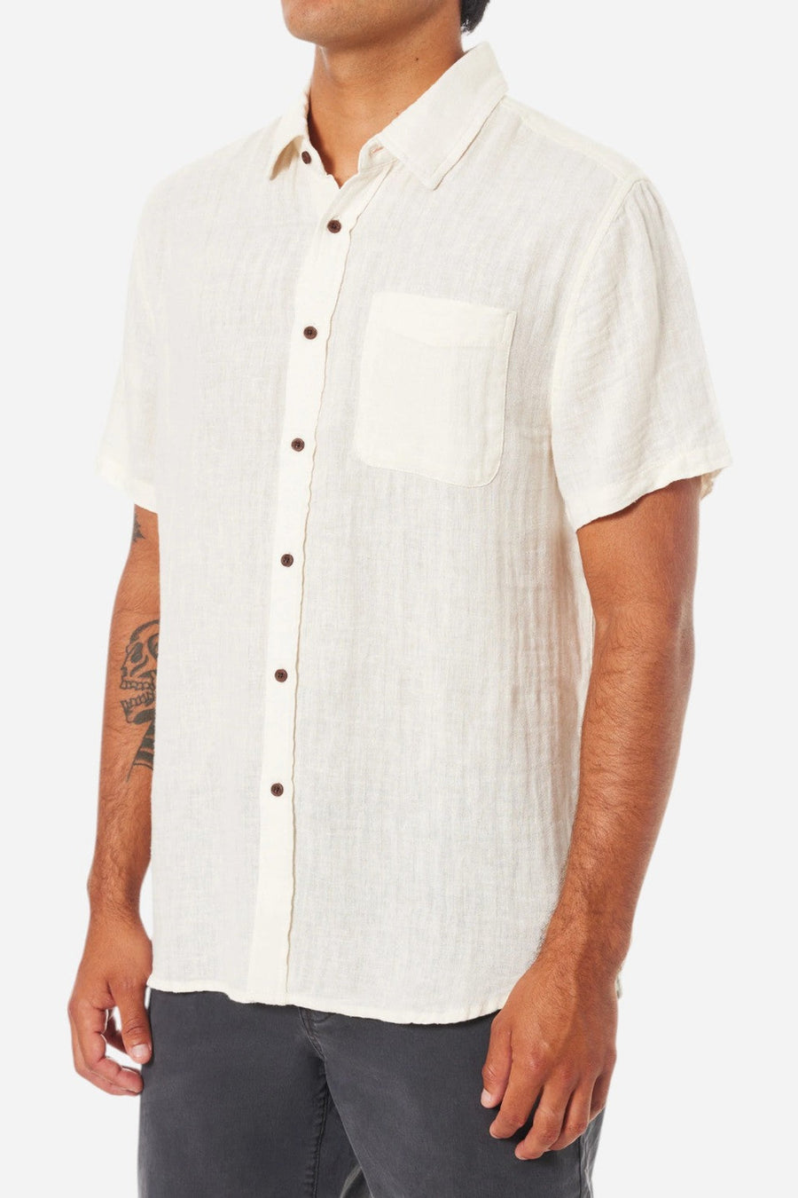 Katin Alan Solid Shirt in Vintage White – on model