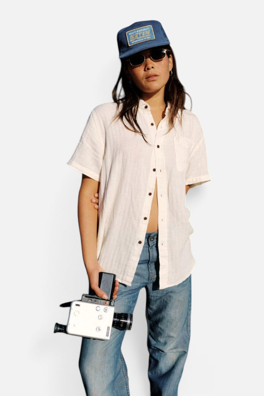 Katin Alan Solid Shirt in Vintage White – on model