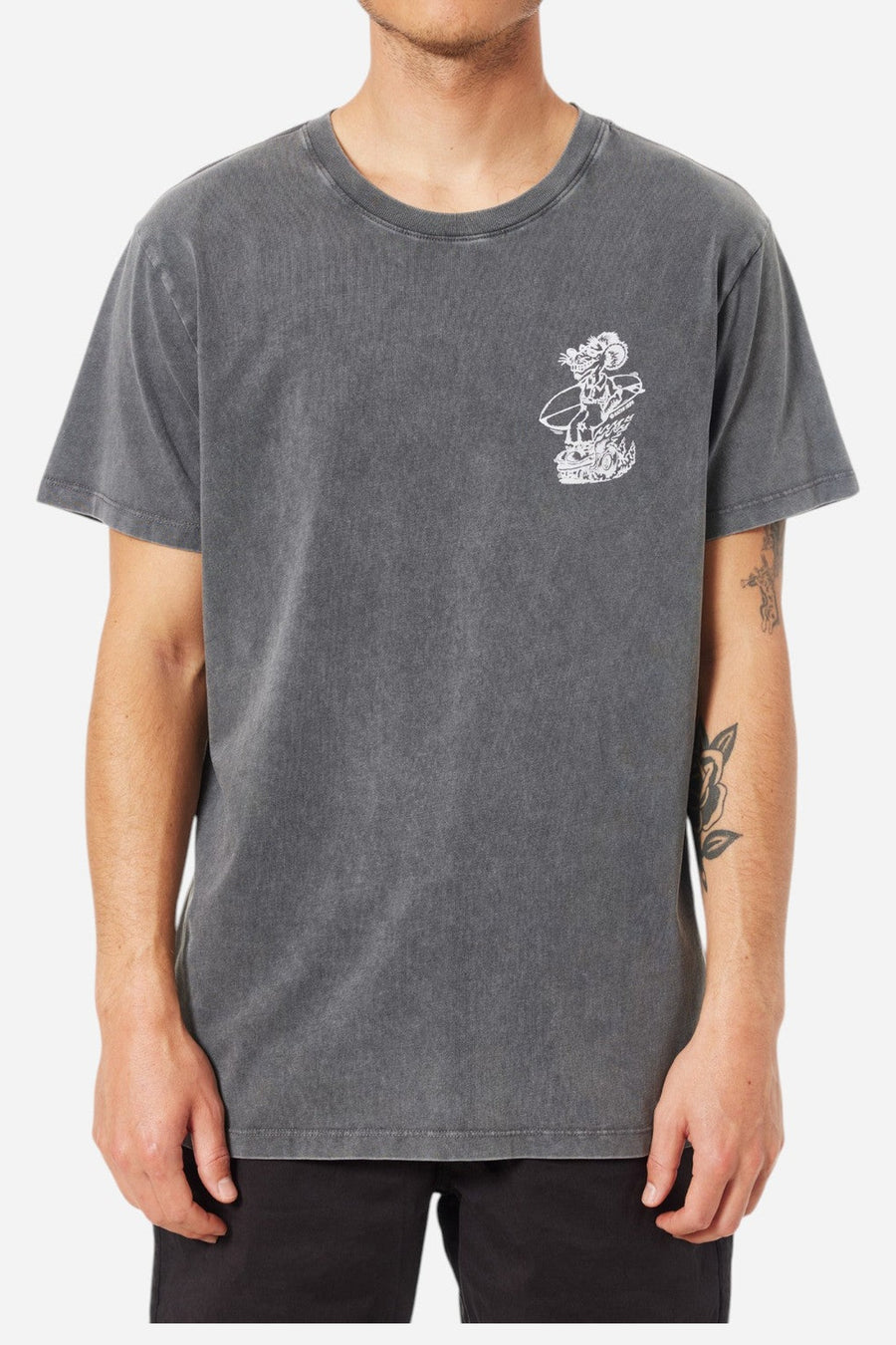 Katin Boogie Tee in Black Sand Wash – on model
