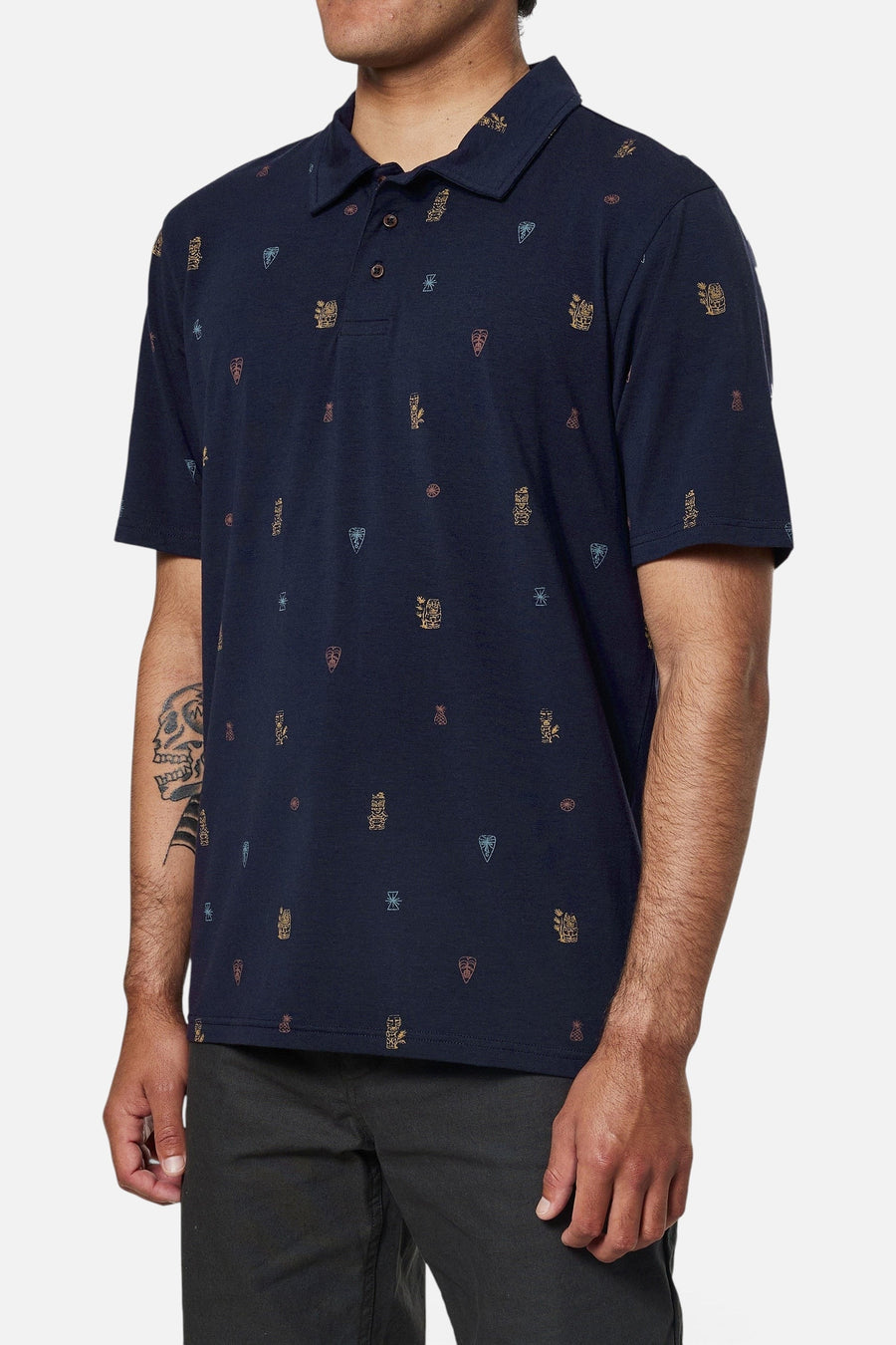 Katin Idol Print Polo in Polar Navy – on model