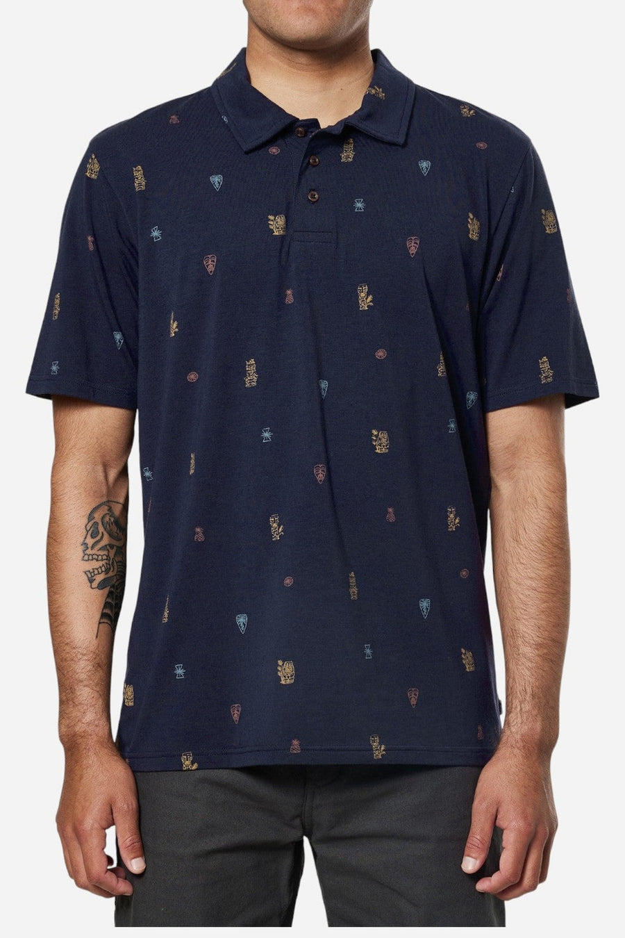 Katin Idol Print Polo in Polar Navy – on model