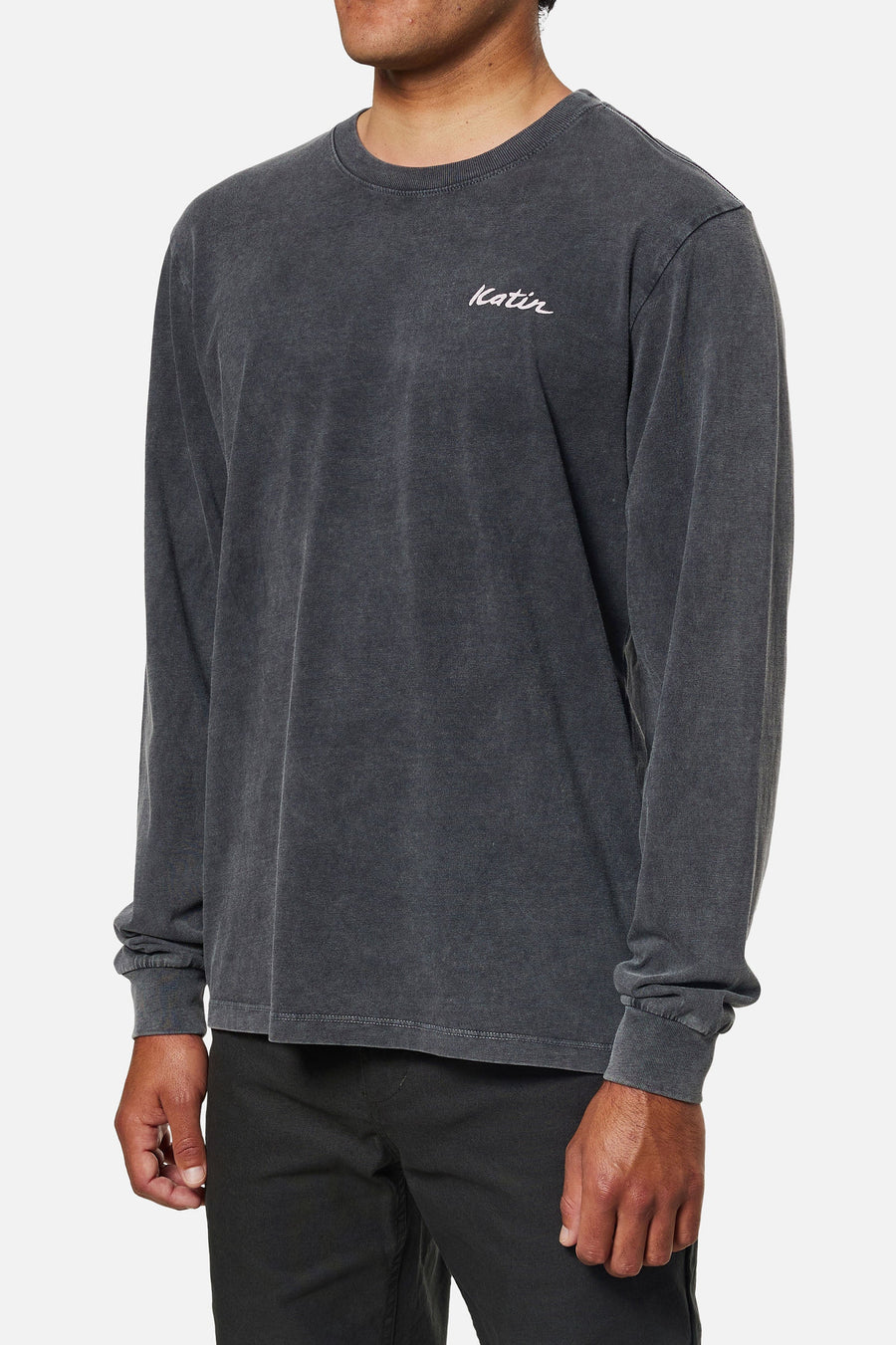 Katin Tempest Long Sleeve Tee in Black Sand Wash – detail