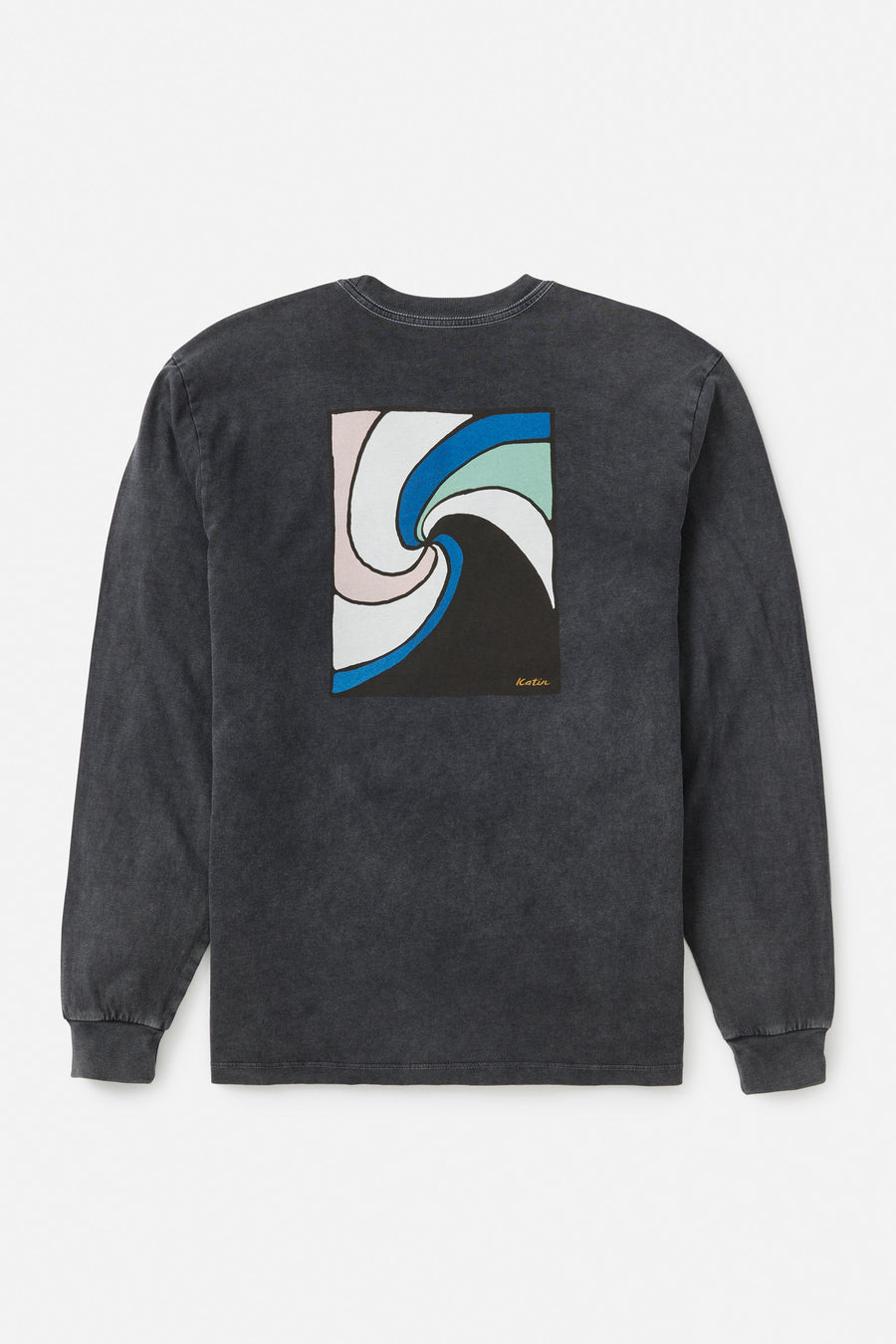 Katin Tempest Long Sleeve Tee in Black Sand Wash – flat lay