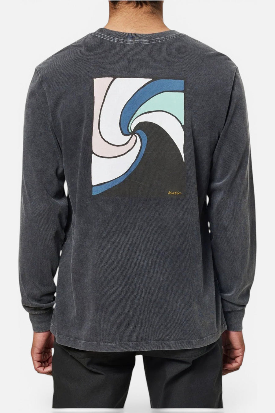 Katin Tempest Long Sleeve Tee in Black Sand Wash – front view