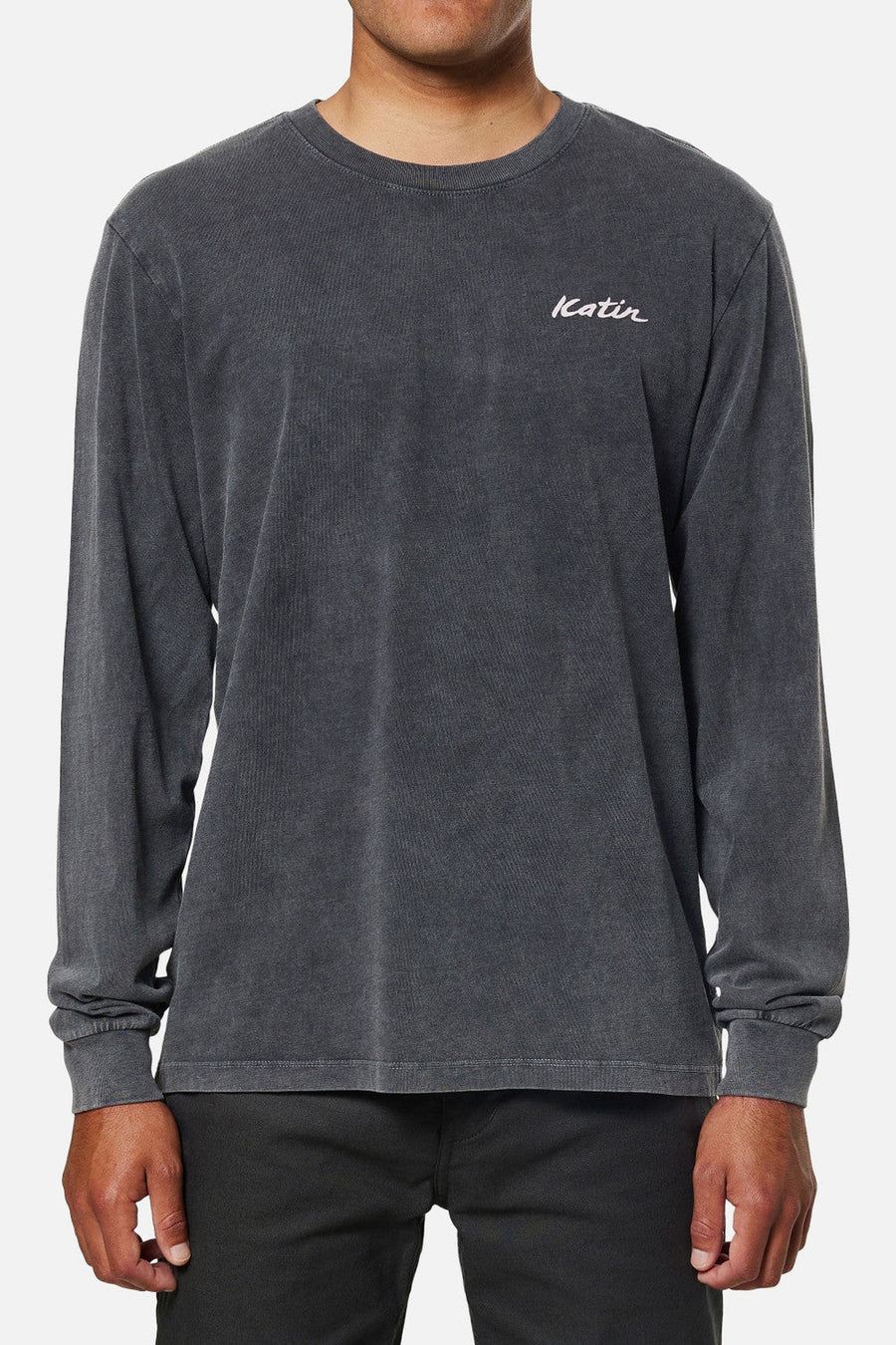 Katin Tempest Long Sleeve Tee in Black Sand Wash – side view