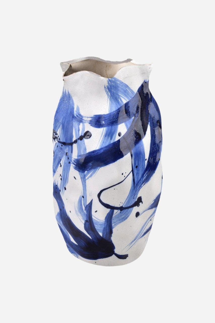 Kavana The Rhonna Curvy Ceramic Vase in Blue – front view