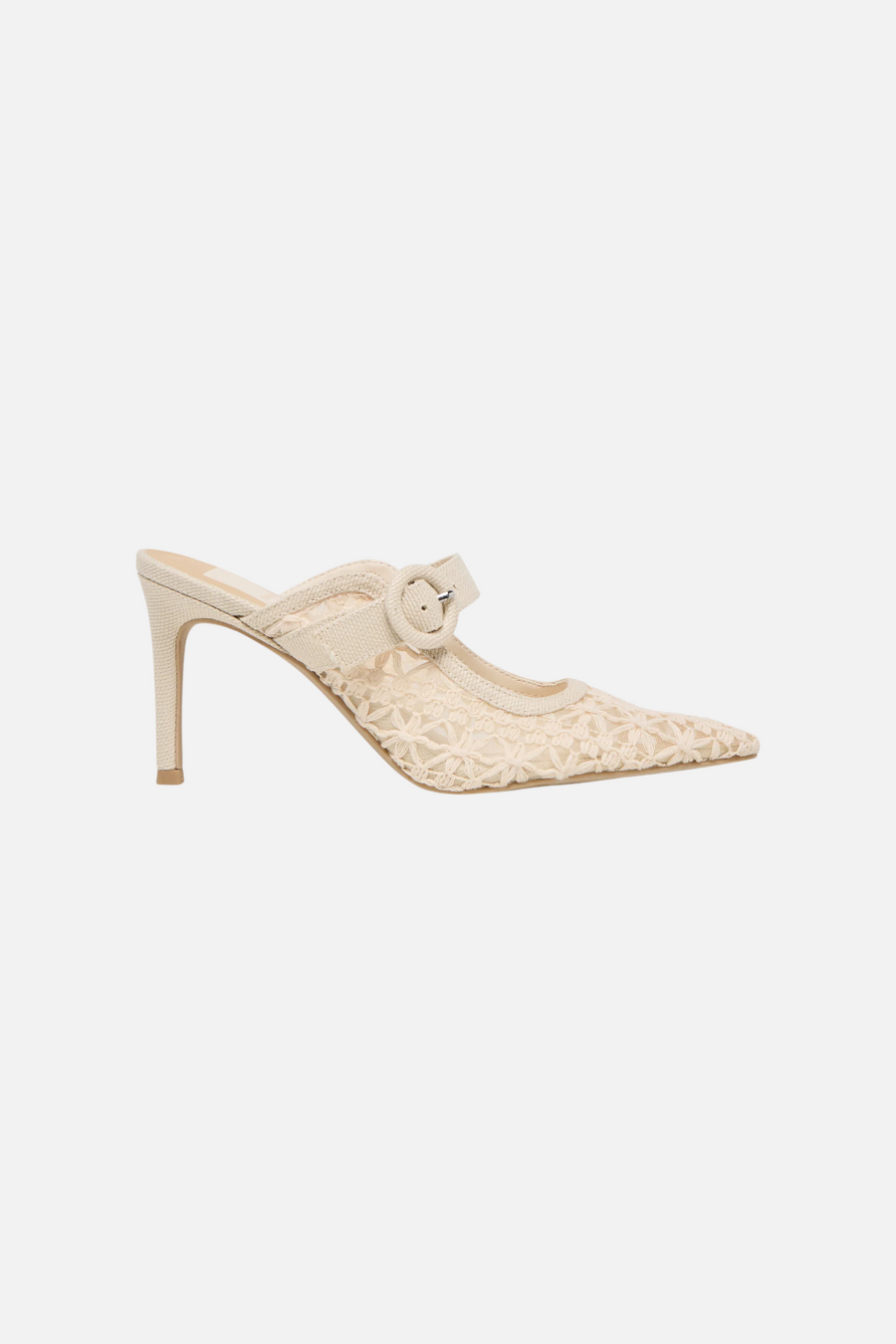 Keekee Mule Stiletto in Natural Cross Hatch Raffia – back view