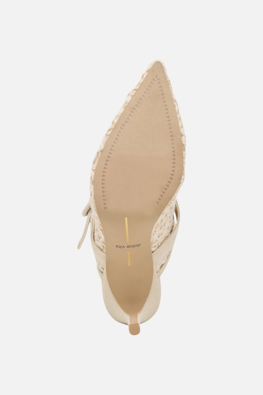 Keekee Mule Stiletto in Natural Cross Hatch Raffia – side view
