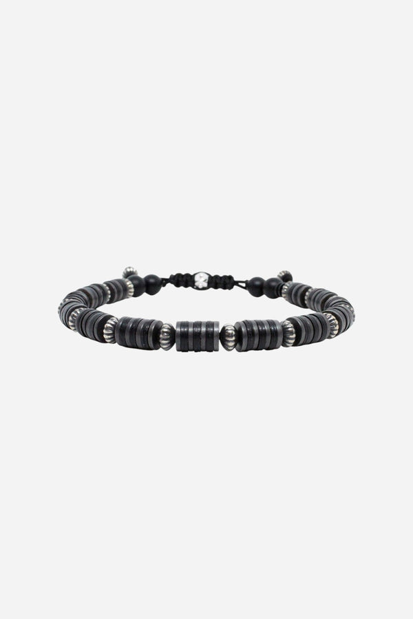 Kenton Michael Black Vinyl Gunmetal Sterling Silver Men's Bracelet - Medium