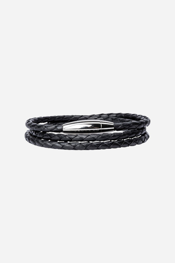 Kenton Michael Mediterranean Black Braided Leather Wrap - Large