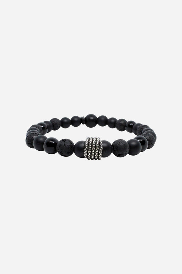 Kenton Michael Onyx Gemstone Black Lava Men's Bracelet & Sterling Silver Coil