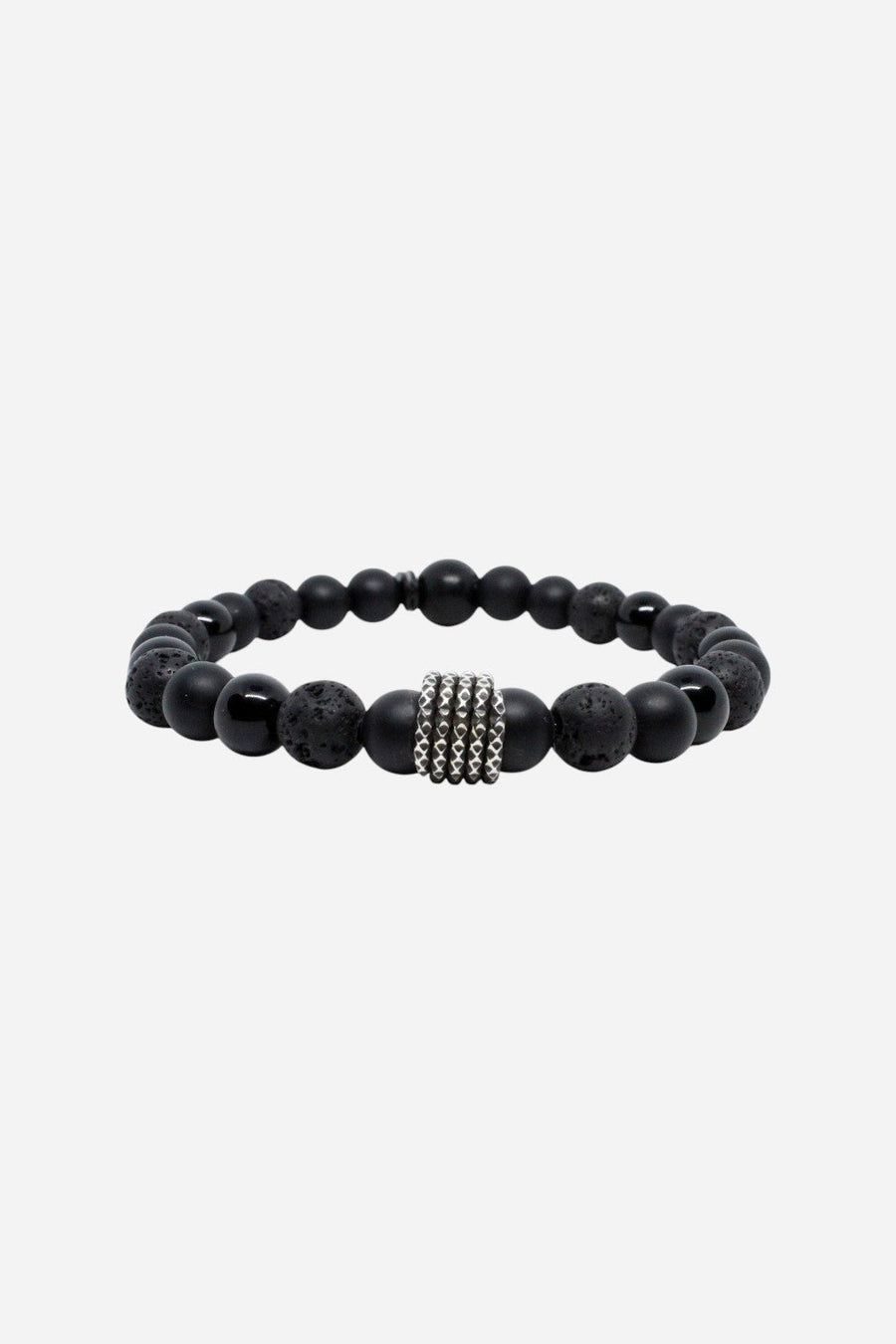 Kenton Michael Onyx Gemstone Black Lava Men's Bracelet & Sterling Silver Coil – front view