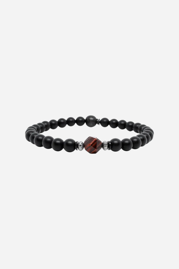 Kenton Michael Red Tiger Faceted Gemstone Black Onyx Men's Bracelet - Large