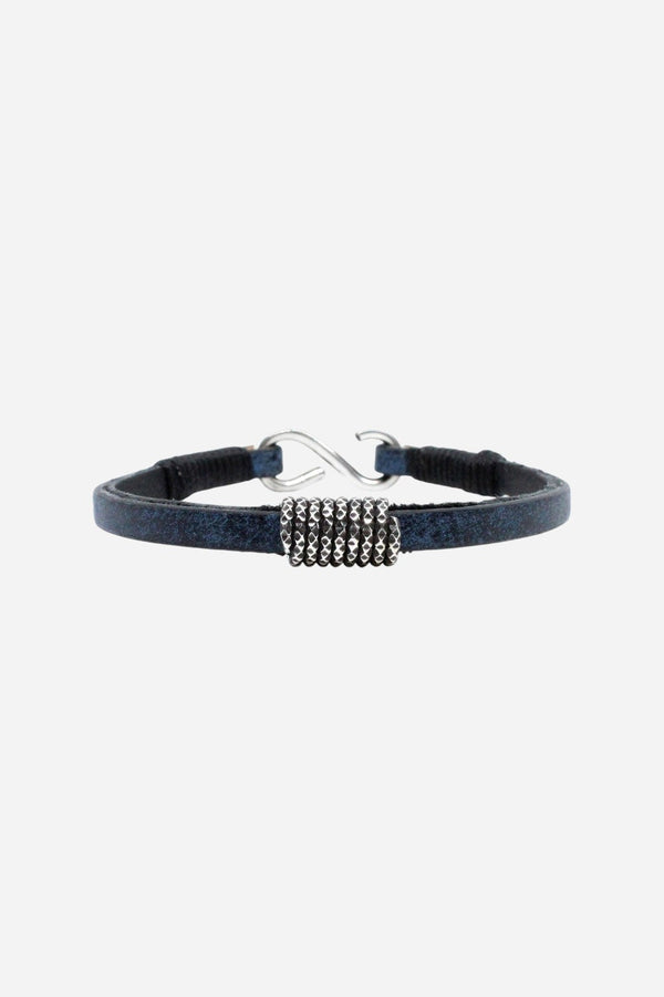 Kenton Michael Rustic Blue Leather Strap with Sterling Silver Coil - Large