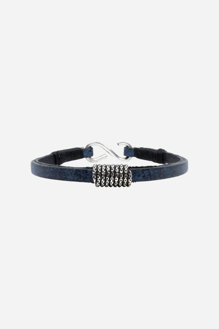 Kenton Michael Rustic Blue Leather Strap with Sterling Silver Coil - Large – front view