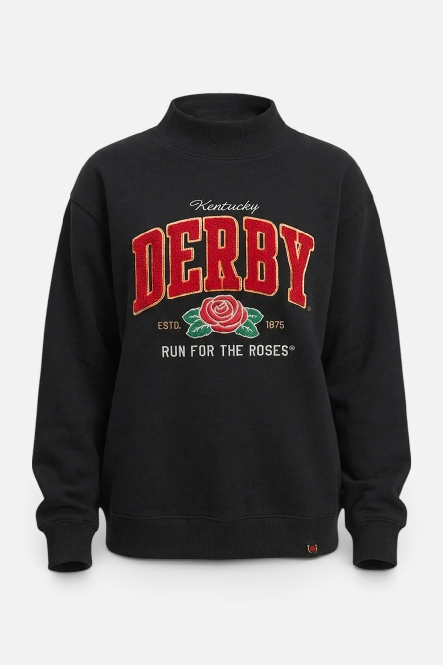 Kentucky Derby 152 Black Chenille Rose Mock Neck – back view