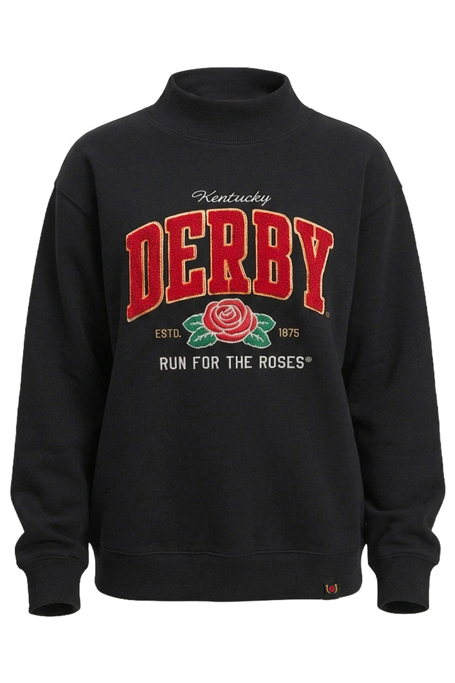 Kentucky Derby 152 Black Chenille Rose Mock Neck – back view