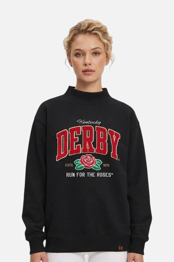 Kentucky Derby 152 Black Chenille Rose Mock Neck