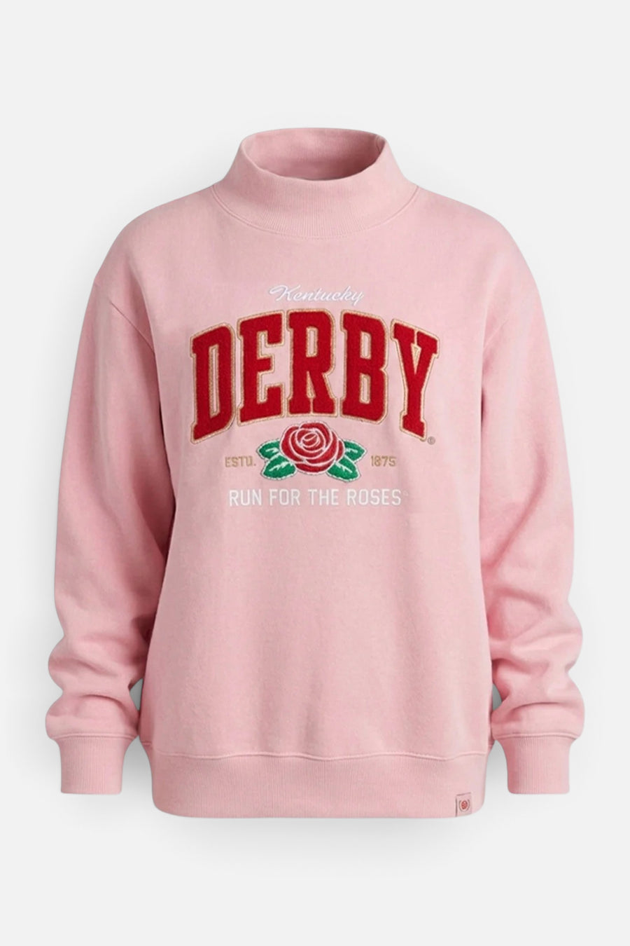 Kentucky Derby 152 Pink Chenille Rose Mock Neck – back view