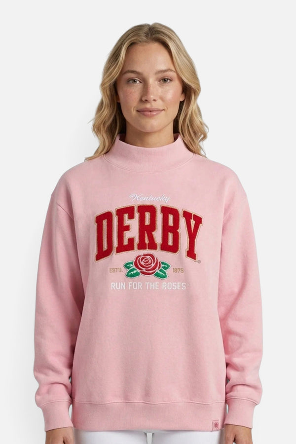 Kentucky Derby Pink Chenille Rose Mock Neck