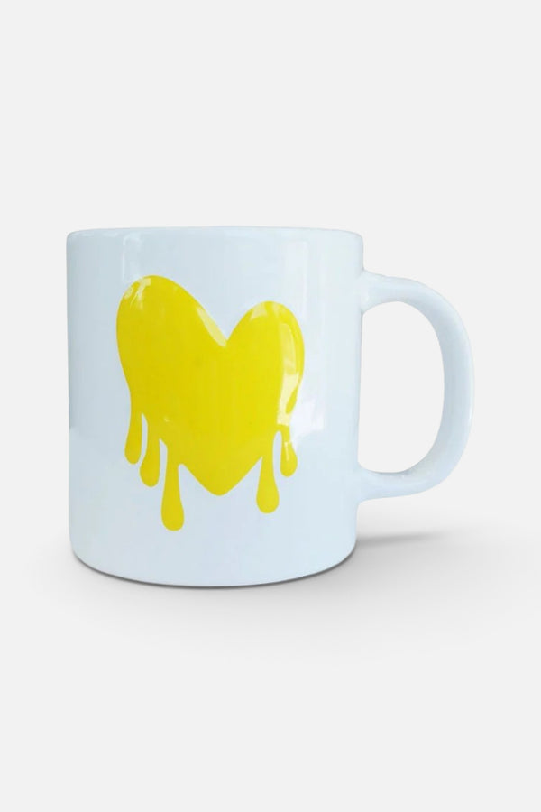 Kerri Rosenthal Drippy Heart Mug In White and Yellow