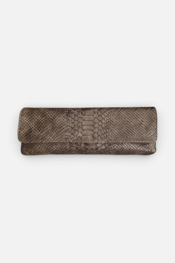 Kim White Baguette Clutch - Grey Snake