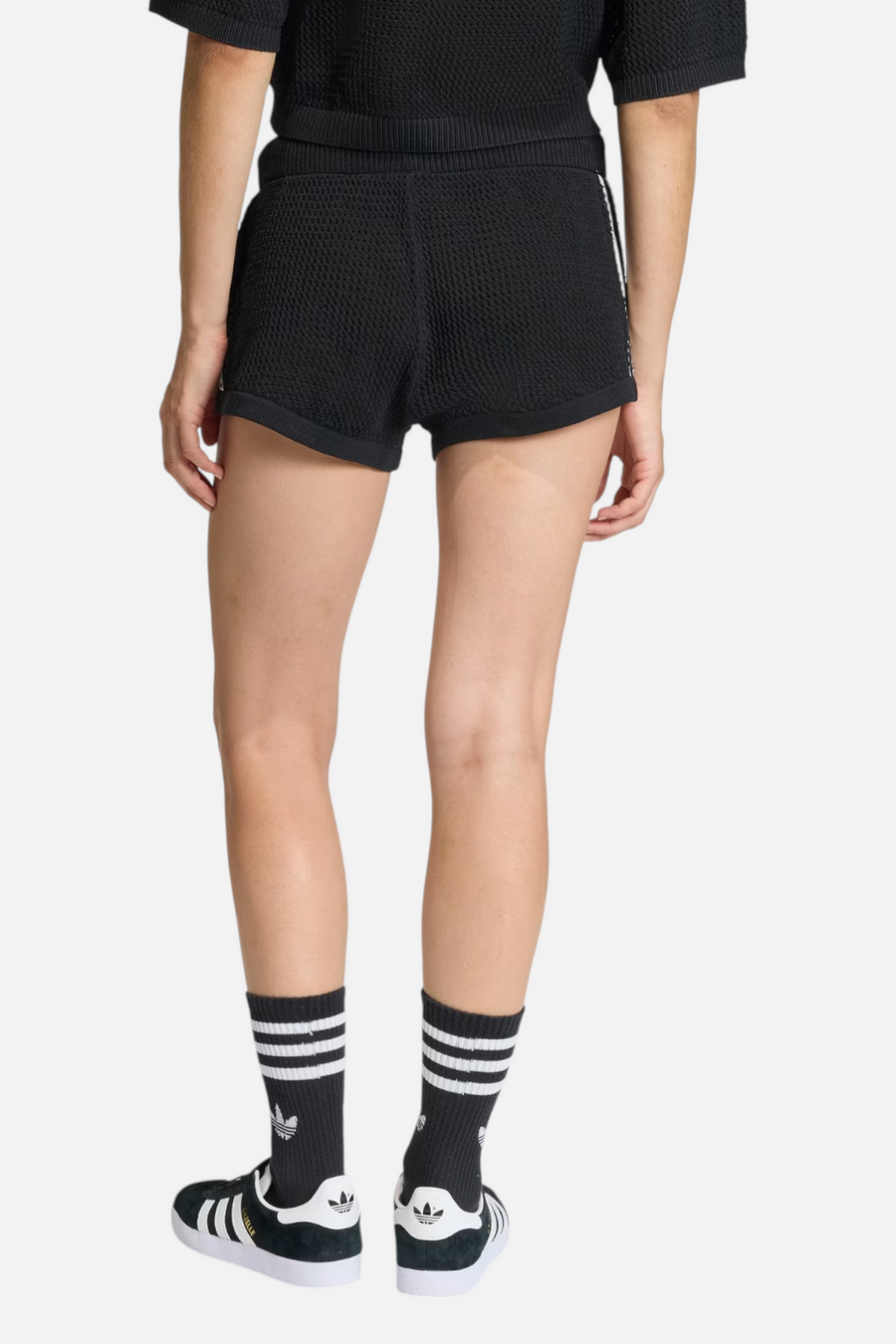 Adidas Knitted Crochet Shorts in Black – side view