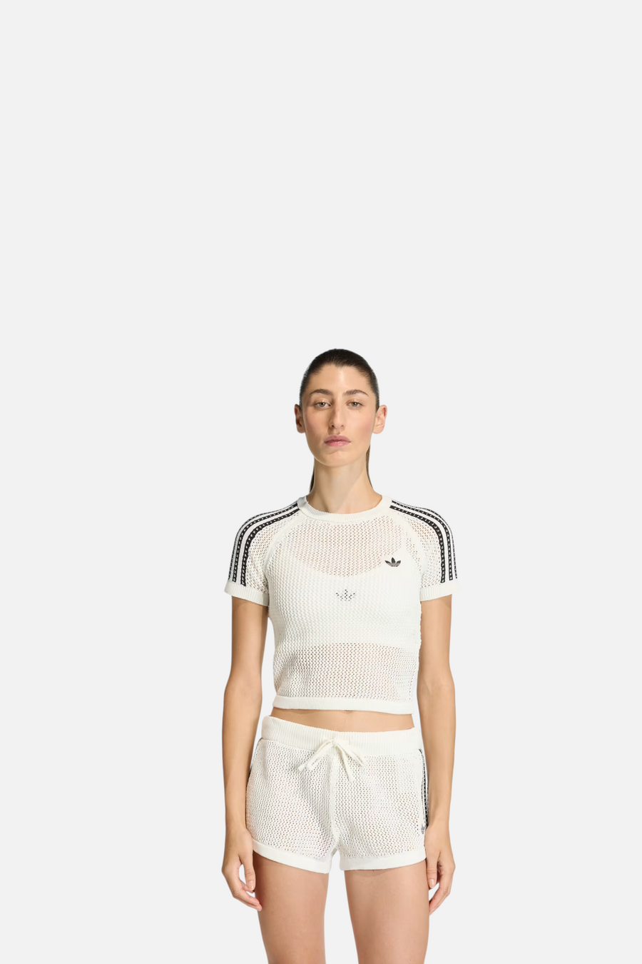 Adidas Knitted Crochet Cali Tee in Off White