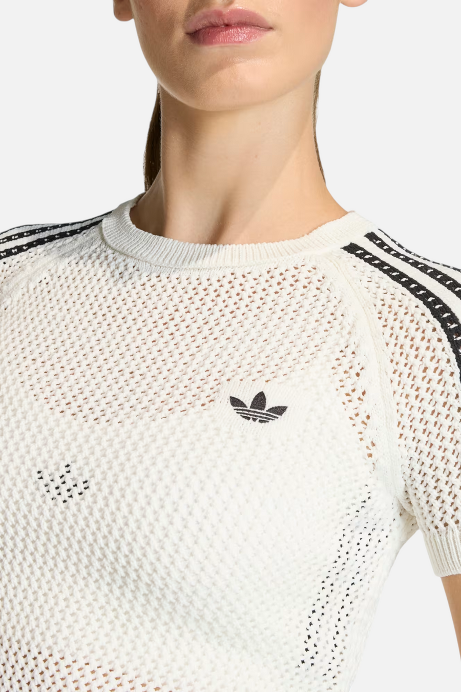 Adidas Knitted Crochet Cali Tee in Off White
