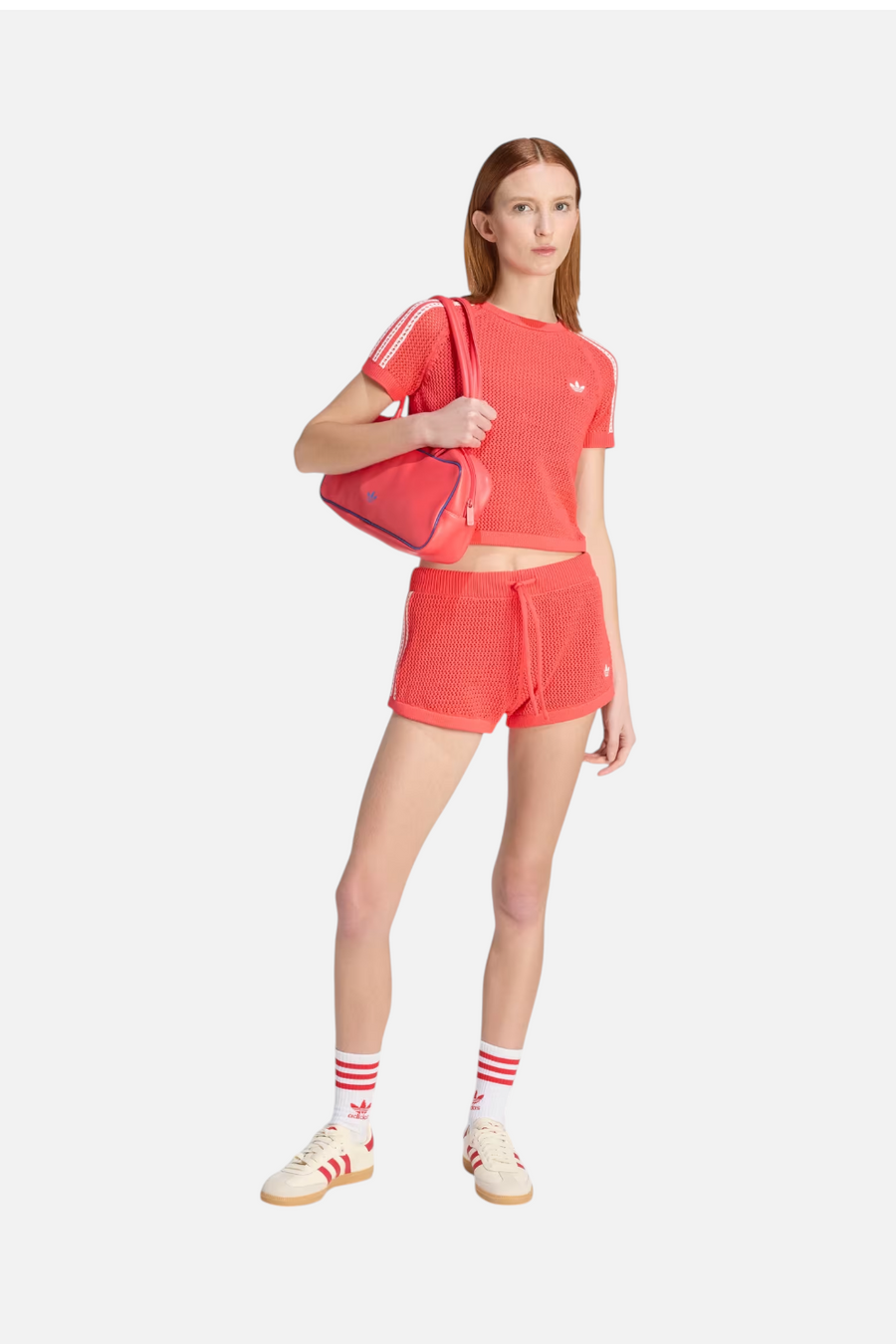 Adidas Knitted Crochet Shorts Semi Lucid Red