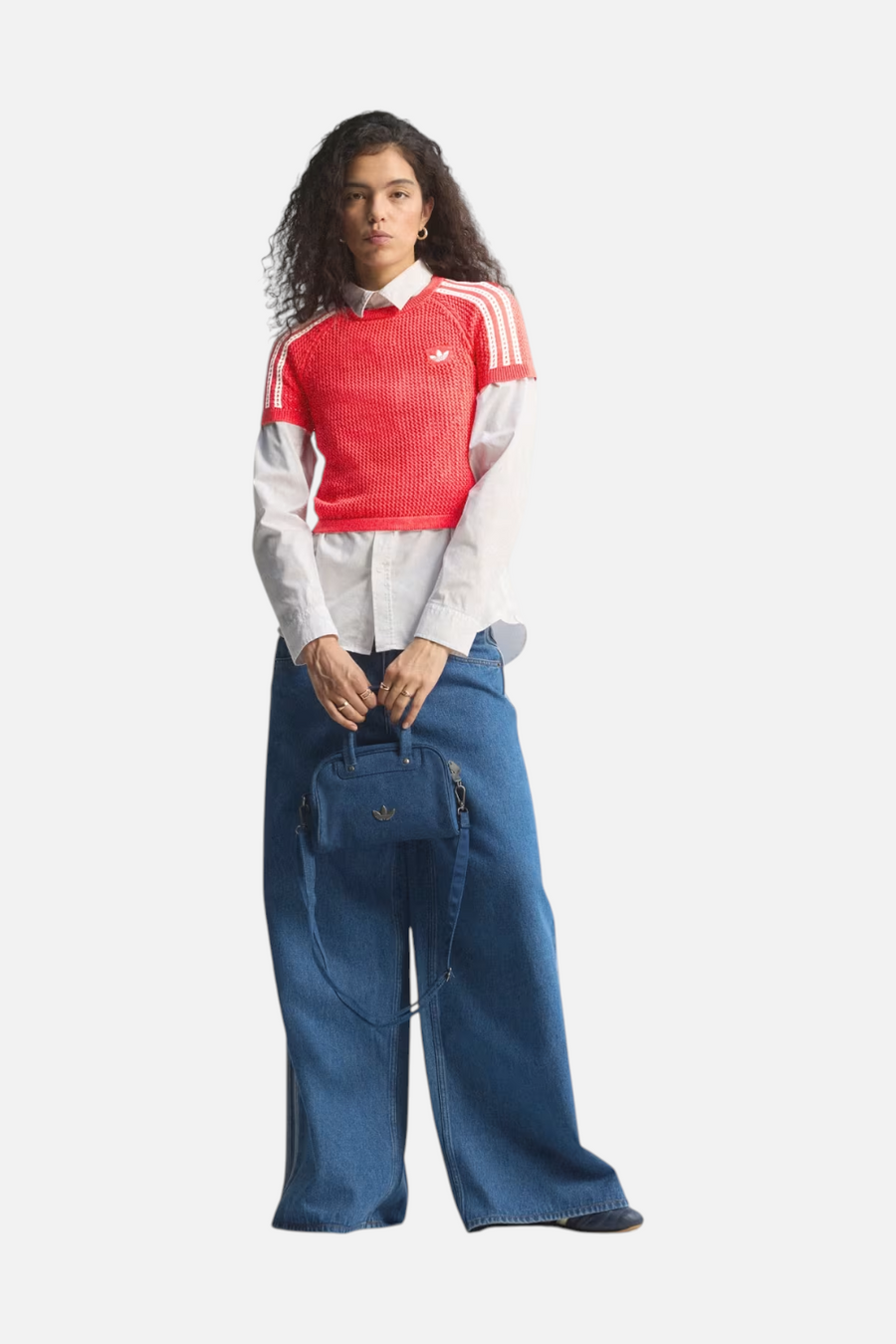 Adidas Knitted Crochet Cali Tee in Semi Lucid Red