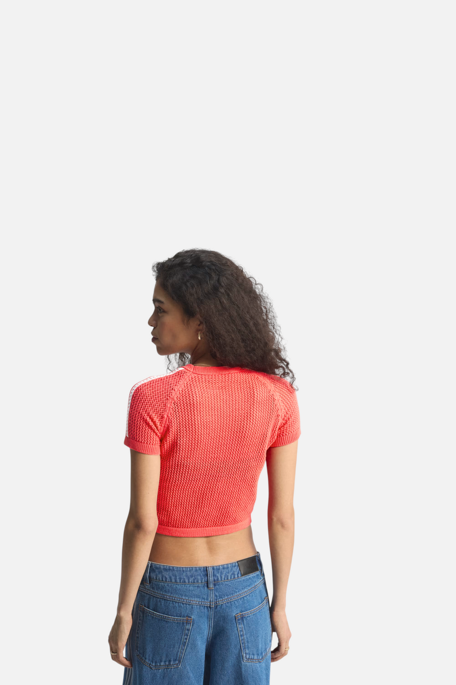 Adidas Knitted Crochet Cali Tee in Semi Lucid Red
