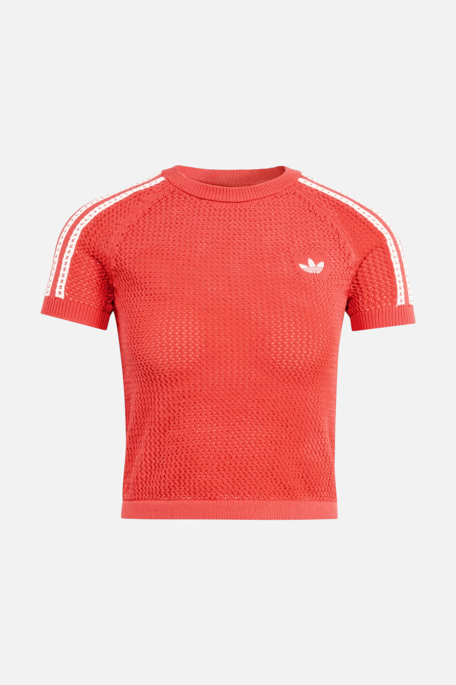 Adidas Knitted Crochet Cali Tee in Semi Lucid Red
