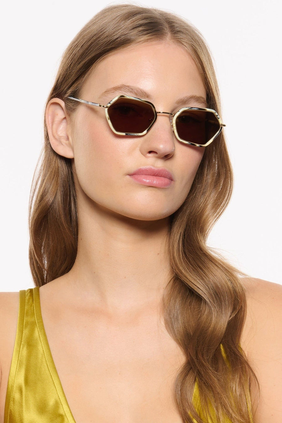 Krewe Sukie Sunglasses in 18K + Bone – side view