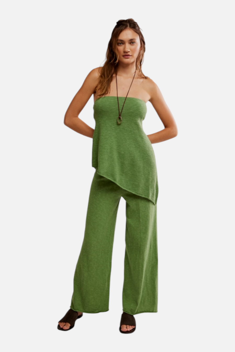 Free People Women's Krista Cotton-Linen Sweater Set in Green Eyes