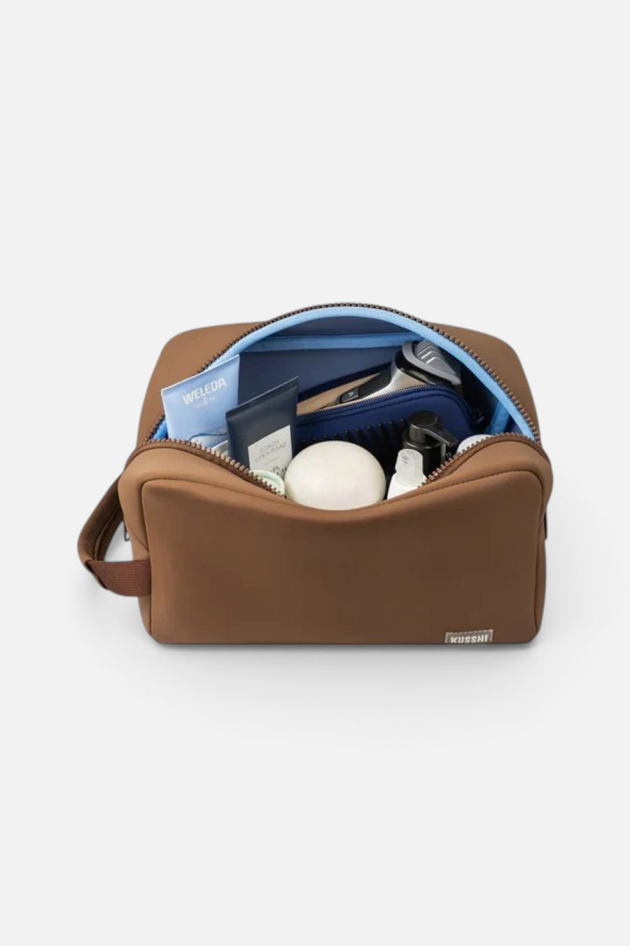 Kusshi Neoprene Dopp Kit in Chocolate Brown – back view