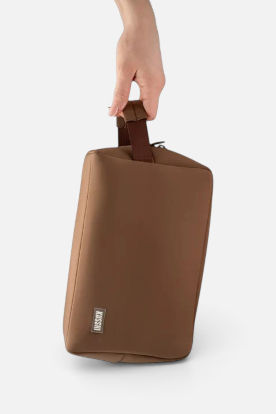 Kusshi Neoprene Dopp Kit in Chocolate Brown – side view