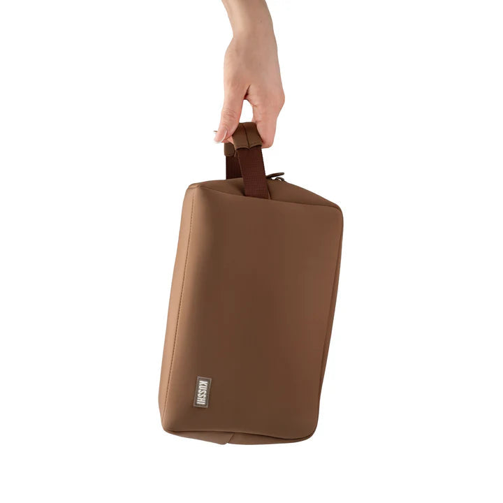 Kusshi Neoprene Dopp Kit in Chocolate Brown – side view