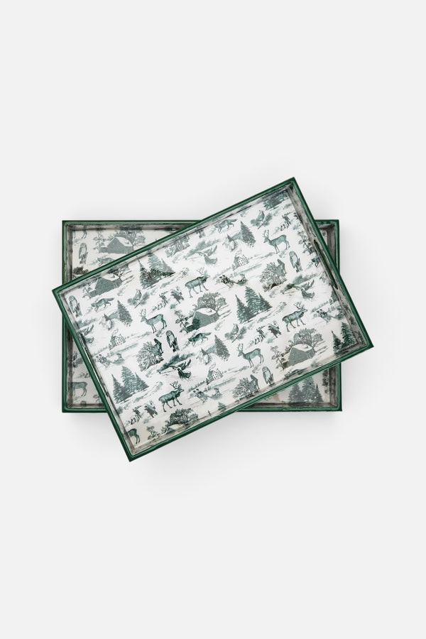 Large Green Forest Christmas Rectangle Gallery Tray