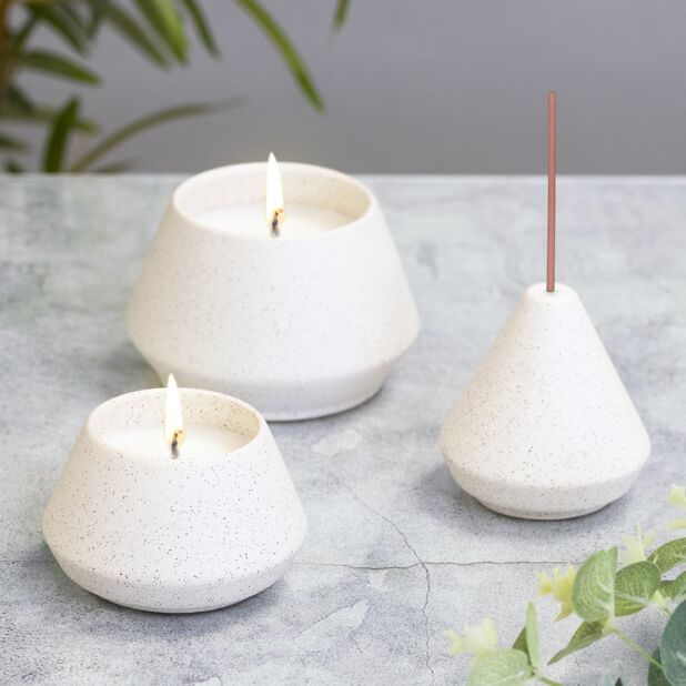 Large Tree Stack Candle in White – back view
