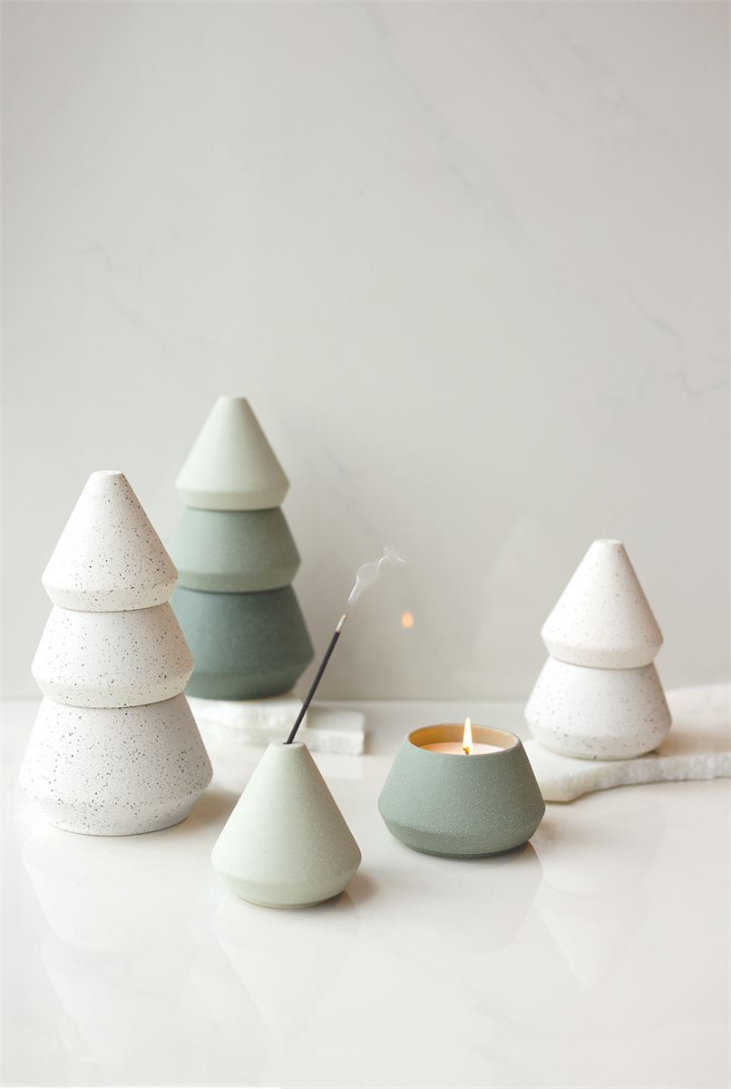 Large Tree Stack Candle in White – side view