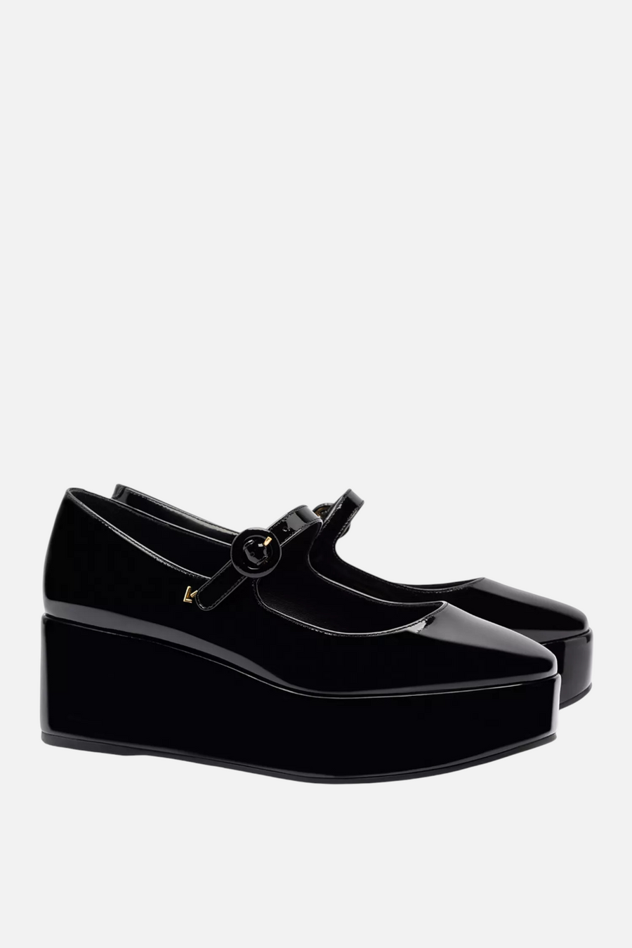 Larroude Blair Flatform in Black Patent – front view