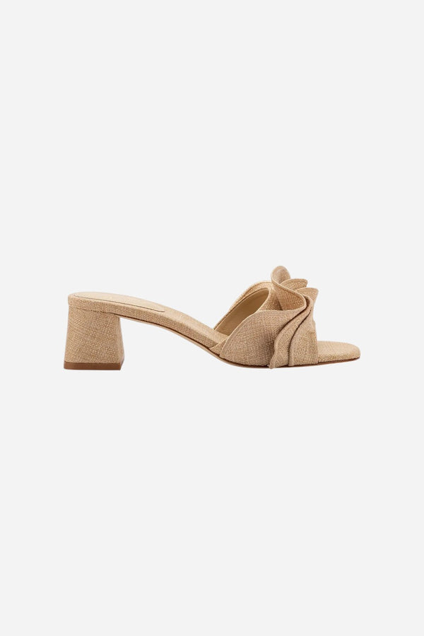 Larroude Brigitte Ruffle Mule In Beige Raffia