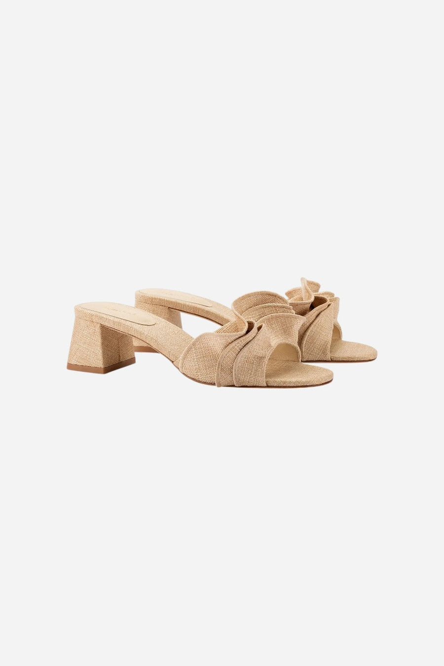 Larroude Brigitte Ruffle Mule In Beige Raffia – side view