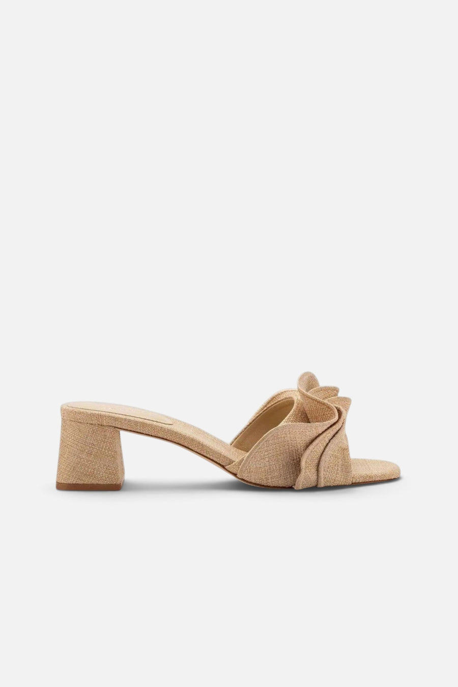 Larroude Brigitte Ruffle Mule In Beige Raffia – side view