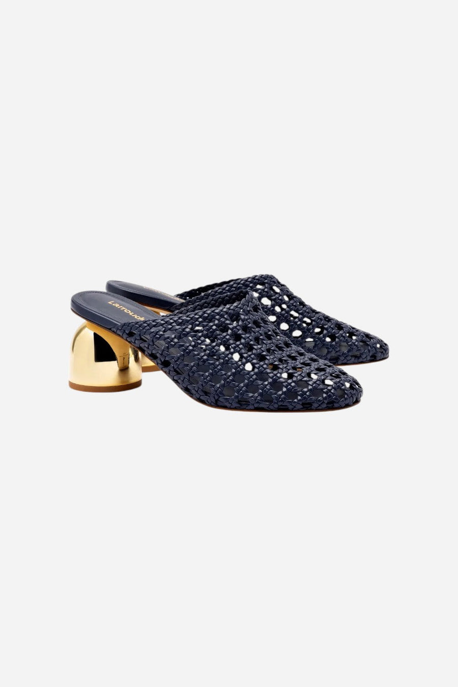 Larroude Dew Drop Macrame Mule in Navy Leather – back view