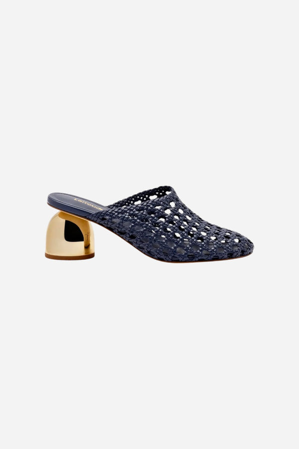 Larroude Dew Drop Macrame Mule in Navy Leather