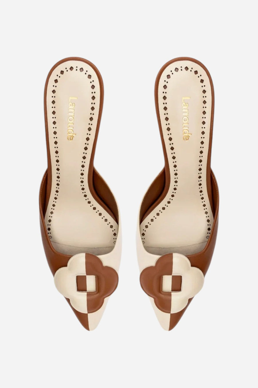 Larroude Flora Pump in Caramel & Ivory Leather – side view