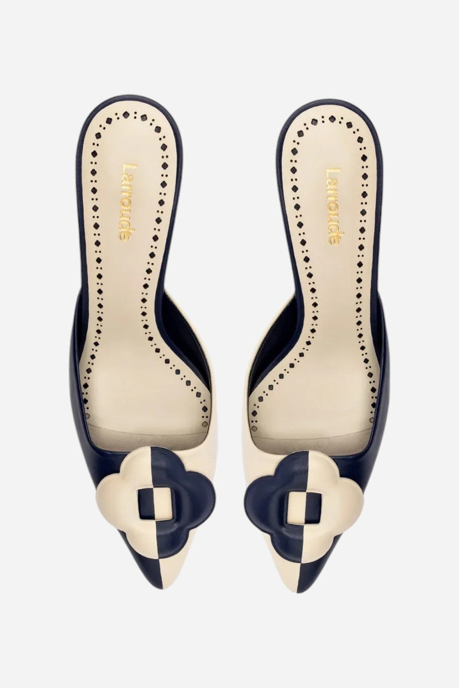Larroude Flora Pump in Navy & Ivory Leather – side view